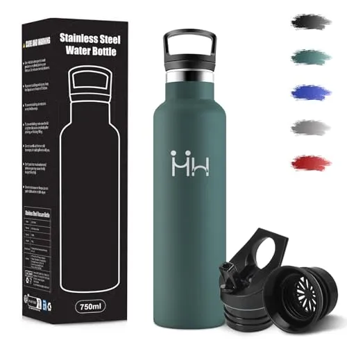 Motswedi Trinkflasche Edelstahl, 750ml Auslaufsicher, Trinkflasche mit Strohhalm, Kohlensäure Geeignet, Edelstahl Trinkflaschen, BPA-Frei, Thermosflasche für Camping, Reisen, Outdoor, Militärgrün