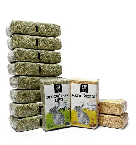 Hayrabbit - Natur-Stroh und Bergwiesenheu - Kombi 9kg Heu  und 3kg Stroh