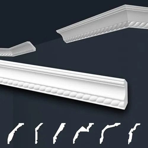 Marbet Deckenleisten Sparpaket - 50 Meter Stuckleisten B-01 in Weiß - 50 Meter dekorative Stuckleisten B-01, ideal für einen stilvollen Wandabschluss. Leichtes Styropor ermöglicht einfache Verarbeitung und individuelle Gestaltung mit Farben.