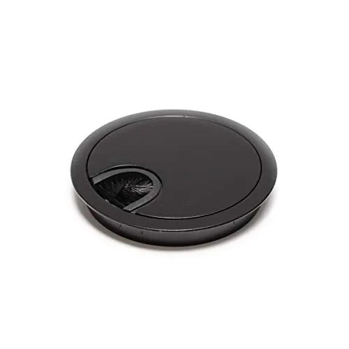 sossai® Kabeldurchführung/Kabeldurchlass/Schreibtischkanal mit Bürste für Schreibtische, Büro & Arbeitsplatten | 1 Stück | KDM1-BL | Design: Schwarz | Durchmesser: 80 mm | Material: Metall