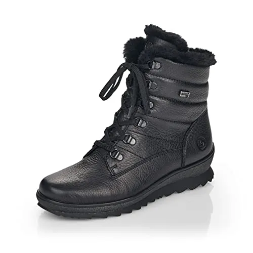 Remonte Komfort Stiefeletten Damen R8480-01 Schwarz 38 EU - Wanderschuhe aus hochwertigem Leder mit Remonte TEX Membran für wasserabweisenden und atmungsaktiven Schutz. Dickes Schurwollfutter sorgt für angenehme Wärme an kalten Tagen.