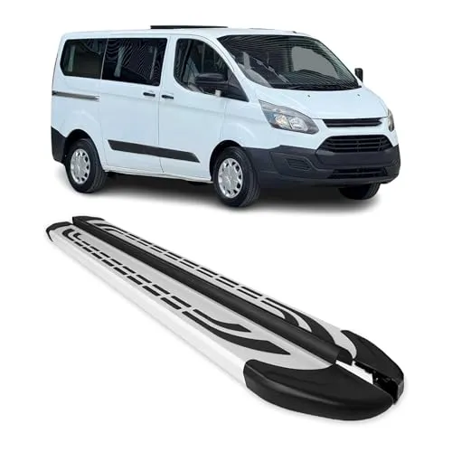 OMAC Kfz-Schmutzfänger Trittbretter für Ford Custom Kurzer RS 2012-24, Rutschfest & Robust - Fahrzeugspezifische Trittbretter aus hochwertigem Aluminium für sicheren Zugang. Rutschfestes Design schützt die Karosserie und wertet die Optik Ihres Fahrzeugs auf. Ideal für Kinder und ältere Personen.