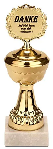 BRUBAKER Pokal - goldene Trophäe mit Marmorsockel - Geschenkidee um Danke zu Sagen - Motiv: Danke - Auf Dich kann Man Sich verlassen