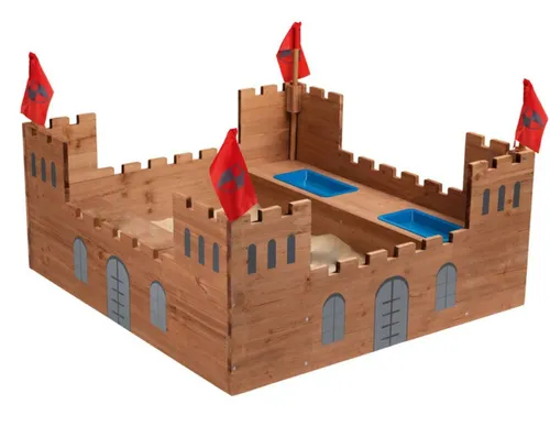 Sandkasten Ritterburg aus Vollholz mit Stauraum - Braun - Entdecken Sie die Abenteuerwelt mit unserem Sandkasten im Ritterburgen-Design! Aus robustem Vollholz, bietet er Platz für kreative Spiele und Stauraum für Sandspielzeug. Ideal für kleine Entdecker ab 1 Jahr – ein echter Blickfang im Garten!