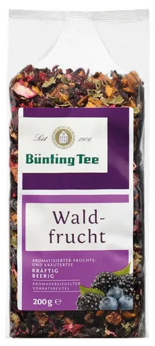 Bünting Früchtetee Waldfrucht 200g - Aromatisierter Früchtetee mit köstlichem Waldfruchtgeschmack, ideal für entspannte Teestunden. Kühl und trocken lagern für besten Genuss.