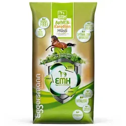 EMH Apfel & Karotten Müsli 15 kg für Freizeitpferde - Haferfreies Ergänzungsfuttermittel für Pferde, ideal für allergiesensible Tiere. Unterstützt die Verdauung und sorgt für optimale Nährstoffverwertung.