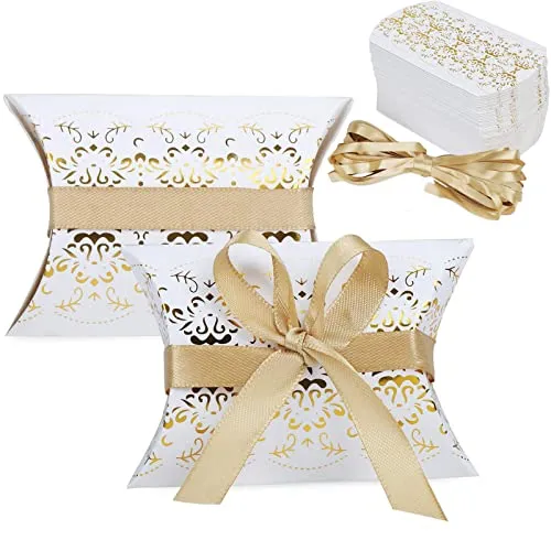 Stück Hochzeit Gastgeschenke Geschenkboxen, Kraftpapier Kissen Box, Kissen Form Süßigkeiten Box, Faltschachteln Papierschachtel, Kissen Form Papier Box, Geschenkbox Süßigkeiten Karton, Mit Schnur 50