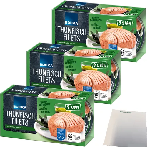 Edeka Thunfischfilets geschnitten in Olivenöl 3er Pack 6x80g Dose usy Block