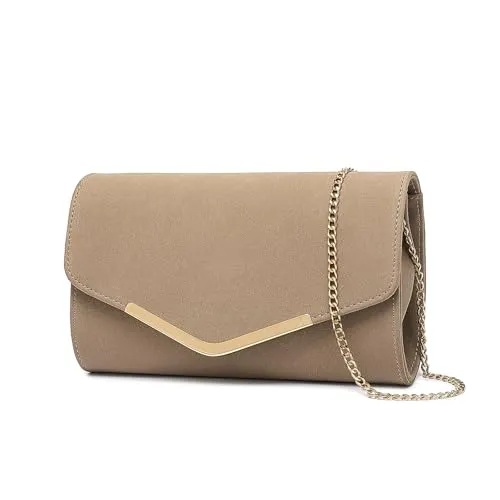 Miss Lulu Damen Umschlag Clutch Elegant Abendtasche Brauttasche Umschlag Clutch Tasche Handtasche mit Kette für Hochzeit Party Prom Khaki