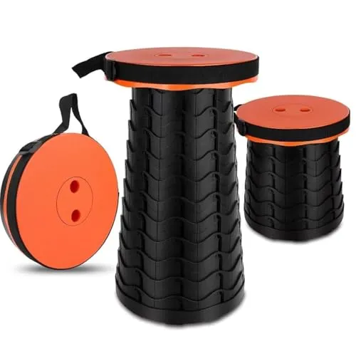 Tragbarer Klapphocker, verbesserter Teleskop-Campinghocker, Verstellbarer, Leichter Hocker für Outdoor-Camping/Garten/Angeln/Wandern/Reisen/Grillen (orange)