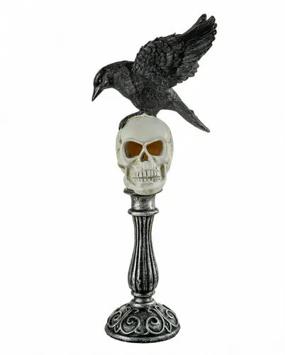 Horror-Shop Dekoobjekt Skull Büste mit Schwarzem Rabe mit Gespreizten Flü