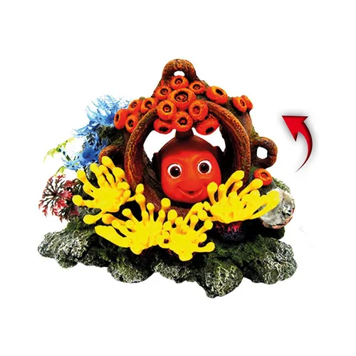 Nobby Aquariendeko Fisch im Krug mit Pflanzen - Aquarium-Dekoration aus ungiftigem Polyresin mit Diffusor für Luftblasen und beweglichem Mechanismus, ideal für eine lebendige Unterwasserwelt.