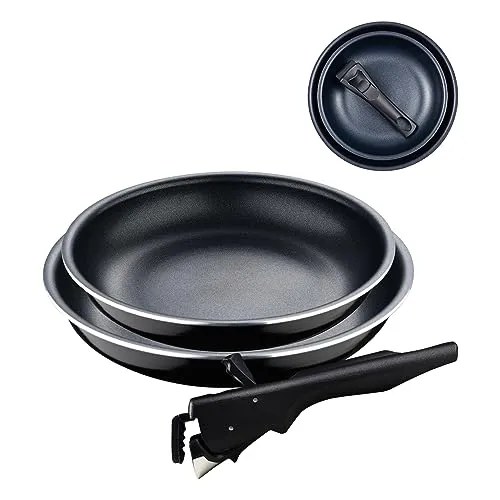 BERGNER Black Edition Pfannenset 3-teilig - Pfannen Set aus gepresstem Aluminium mit Antihaftbeschichtung, abnehmbarer ergonomischer Griff und geeignet für alle Herdarten. Ideal für müheloses Kochen und platzsparende Aufbewahrung.