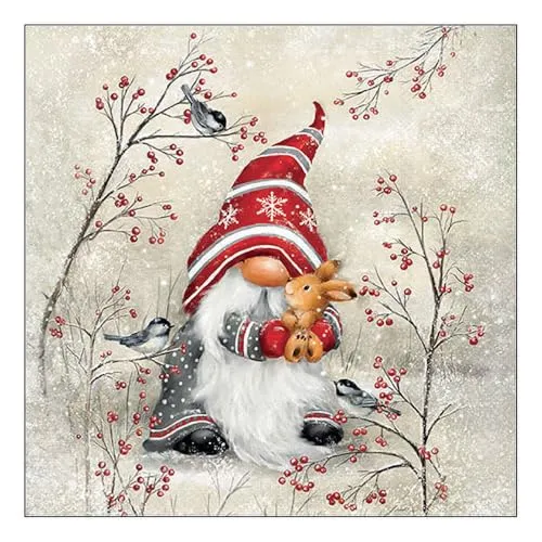 Servietten Winter Niedlicher Zwerg mit Hase als Tischdeko. Papierservietten mit Motiv. Auch für Decoupage und Serviettentechnik 33x33cm 20
