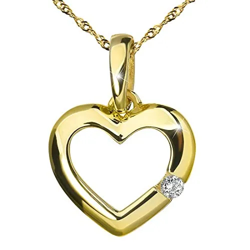 MATERIA Herzkette Gold 375 Damen - Eleganter Herzanhänger mit Zirkonia - Ketten für Damen: Hochwertige 375er Goldkette mit funkelndem Zirkonia Herzanhänger, ideal als Geschenk für besondere Anlässe.