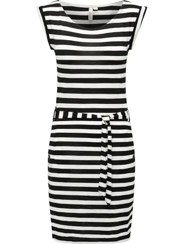 Ragwear Damen Kurzarm Sommerkleid Tagg Stripes YOUMODO Black Gr. M - Freizeitkleid für Damen mit verspieltem Streifenmuster, femininer Taillenbetonung und praktischen Eingrifftaschen – ideal für warme Tage und vielseitig kombinierbar.