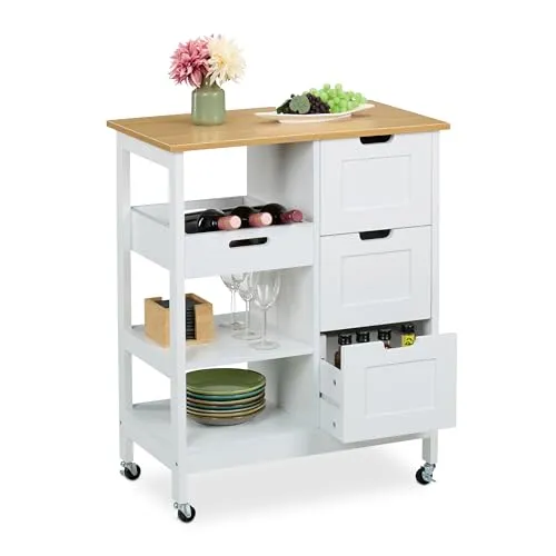 Relaxdays Küchenwagen mit Arbeitsplatte auf Rollen