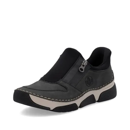 Rieker Ready2GO Slip-On Sneaker Halbschuh - Halbschuhe mit seitlichem Reißverschluss, komfortable gepolsterte Innensohle und sportliches Design in grau|schwarz für lässige Freizeitaktivitäten.