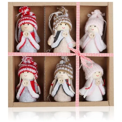 com-four® 6X Premium Weihnachtsbaum-Anhänger Engel - Christbaumschmuck - schwedisch-skandinavische Deko-Trolle, Engel, Feen, Weihnachtsmänner als Christbaumschmuck oder Geschenk-Anhänger