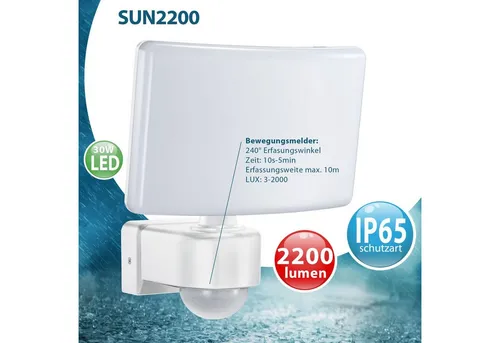 Maxkomfort LED Flutlichtstrahler SUN2200 mit Bewegungsmelder - Lampen für Outdoor & Indoor, energieeffizient mit integriertem Bewegungsmelder für optimale Sicherheit und Beleuchtung.