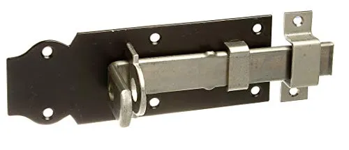 Alberts 116088 Schlossriegel | gerade, mit flachem Griff und befestigter Schlaufe | galvanisch blau verzinkt, Platte schwarz lackiert | Platte 140 x 52 mm