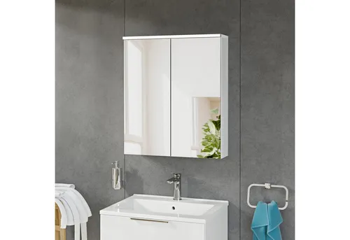 Bernstein Badezimmerspiegelschrank SOLO 60cm Weiß matt mit LED - Eleganter 2-türiger Spiegelschrank mit LED-Beleuchtung, ideal für kleine Bäder. Strapazierfähiges Material und minimalistische Optik schaffen eine stilvolle Atmosphäre.