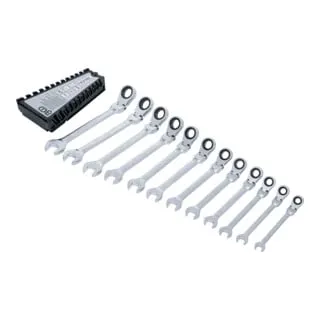 BGS 6546 Ratschenring-Maulschlüssel-Satz 12-tlg. | abwinkelbar - Werkzeug-Sets mit 12 hochwertigen Chrom-Vanadium-Schlüsseln in Größen von SW 8-19 mm. Ideal für präzises Arbeiten dank 180° schwenkbarem Kopf und 72-Zähne-Ratschenfunktion.