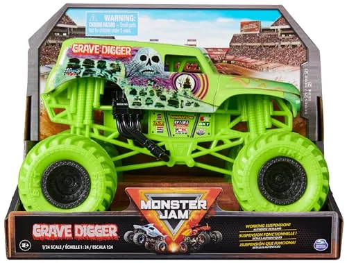 Monster Jam, Grave Digger Monster Truck, detailreiches Metall-Spritzguss-Fahrzeug zum Spielen und Sammeln im Maßstab 1:24, Spielzeug für Kinder ab 3 Jahren