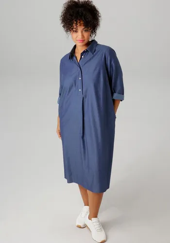 Jeanskleid ANISTON PLUS für Damen, Gr. 46, jeansblau - Modisches Jeanskleid von Aniston PLUS mit Hemdkragen und Krempelärmeln. Aus 100% Baumwolle, figurumspielend und knieumspielend für hohen Tragekomfort. Ideal für Freizeitlooks.