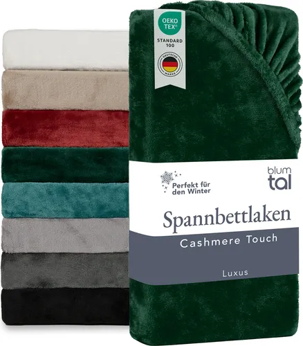 Blumtal Spannbettlaken Cashmere Touch 180x200 cm - Dunkelgrün - Bettwäschen: Plüschiges Spannbettlaken aus 100 % Polyester für ein besonders weiches Kuschelerlebnis. Maschinenwaschbar und hautfreundlich, ideal für ein gemütliches Schlafzimmer.