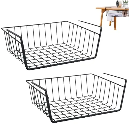 MITUMORMOR 2 Stück Unterregal Aufbewahrungskorb, Hängekorb Metall Aufbewahrungskorb, Hängekorb Regal Unter Schrank Korb-Organizer Schwarz Regaleinhängekorb für Küche, Büro, Speisekammer, Bad, Schrank