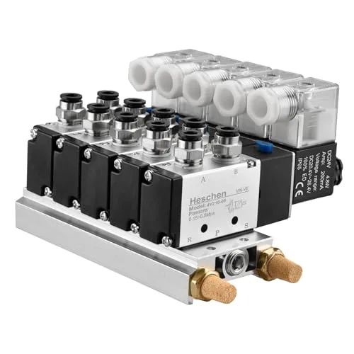 Heschen Elektrisches pneumatisches 5 Magnetventil, 4V210-08, DC24V, PT1/4, 5 Wege 2 Positionen, Krümmer Basis Schalldämpfer Schnellarmatur-Set