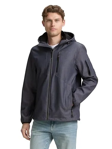 Softshelljacke TOM TAILOR Herren, Gr. XL, blau - Funktionsjacke mit Kapuze, ideal für Outdoor-Aktivitäten und schützt zuverlässig bei schlechtem Wetter. Bequemer regular fit mit elastischem Bund für optimalen Tragekomfort.