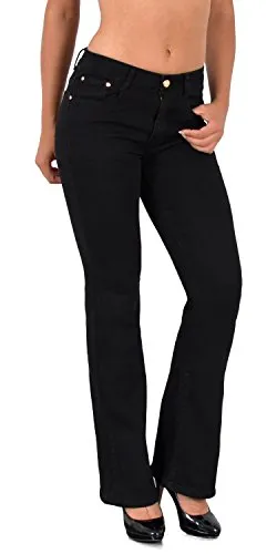 ESRA Damen Bootcut Jeans in Schwarz - High Waist - Stylische schwarze Bootcut Jeans für Damen mit hoher Taille. Bietet maximalen Tragekomfort und Flexibilität, erhältlich bis Übergröße. Ideal für jeden Anlass und in verschiedenen Farben.