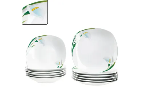 MamboCat Tafelservice 12tlg White Calla für 6 Personen - Elegantes Porzellan-Tafelservice mit floralem Design, ideal für festliche Anlässe und tägliche Tischgestaltung.