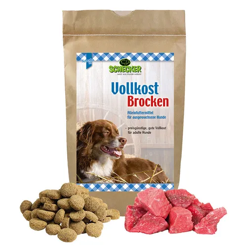 Schecker Vollkost Brocken 2x12 kg - Trockenfutter für Hunde - Leckeres Trockenfutter für ausgewachsene Hunde, basierend auf hochwertigen Zutaten wie Gerste und Fleisch. Ideal für den täglichen Genuss, voller Vitamine und Mineralien. Preisgünstige Vollkost für zufriedene Vierbeiner!