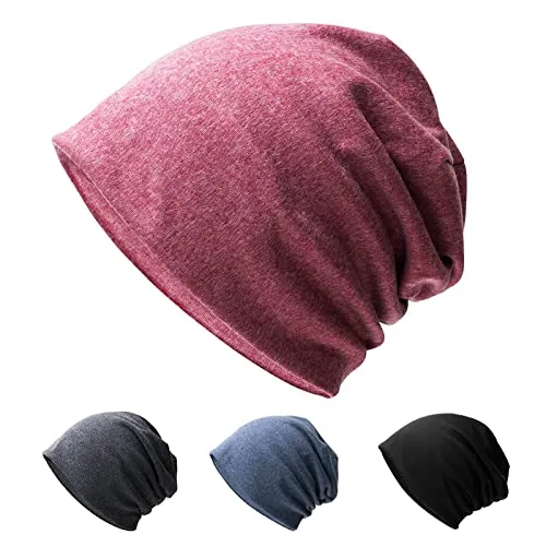 Slouch Beanie-Mütze, weiche Baggy-Beanie-Mütze und Baumwoll-Jersey-Totenkopf-Mütze, Winter-Unisex-Kopfbedeckung für Männer und Frauen, rosarot, One size