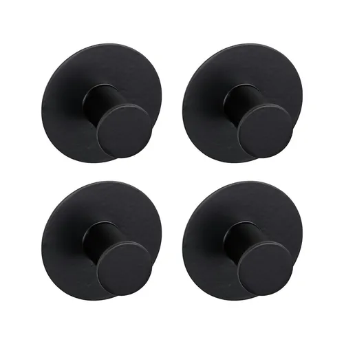 WENKO 4er Set Wandhaken Celano Edelstahl Schwarz 5x3,3cm Rund Ohne Bohren