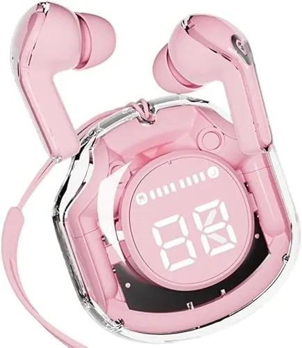 Clear Beat Kopfhörer Wireless Bluetooth 5.3, transparentes Design, kristallklarer Klang, IPX4 wasserdicht, Schutzhülle mit Smartphone-Aufladung, integriertes Mikrofon, Autonomie 2-3 Stunden, USB-C