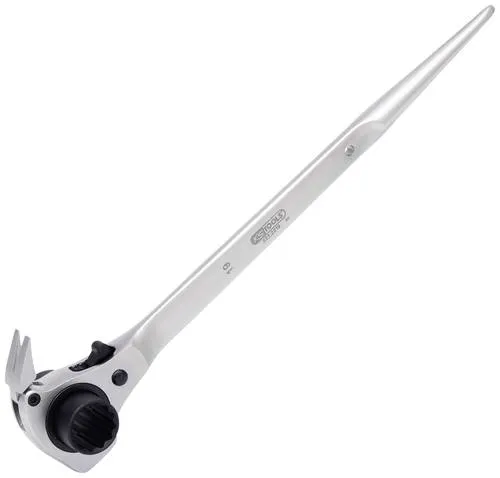 KS Tools 522.2219 4 in 1 Gerüstbauschlüssel, 19x22mm - Ratschenschlüssel mit FlankTraction-Profil für optimalen Grip, ideal für Gerüstbauarbeiten und vielseitig einsetzbar durch integriertes Nageleisen.