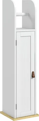 Kleankin Badezimmerschrank mit Toilettenpapierhalter, Schrankfach und verstellbaren Einlegeböden, 20 x 20 x 80 cm, Weiß