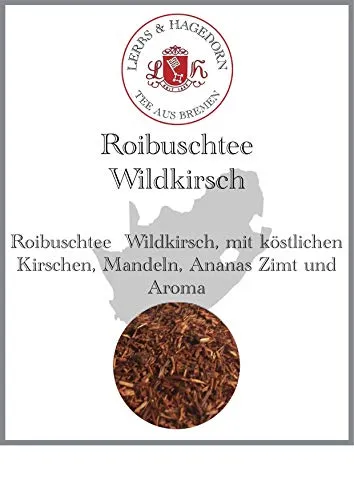 Lerbs & Hagedorn, Roibuschtee Wildkirsch| Kirsch Zimt Geschmack 250g (ca. 21 Liter) Kirschen, Mandeln, Ananas, Zimt