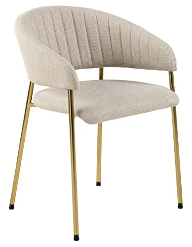 AC Design Furniture Anna Esszimmerstühle 2er Set - Beige Polsterstühle mit Armlehnen und goldfarbenen Metallbeinen, ideal für eine stilvolle und gemütliche Atmosphäre im Esszimmer.