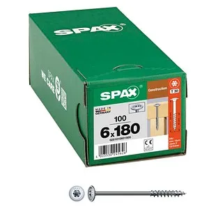 SPAX Holzbauschrauben T30 Tellerkopf WIROX 6 mm x 180 mm, 100 St. - Ideal für stabile Holzverbindungen - Schrauben, Nägel, Dübel - Hochwertige SPAX Holzbauschrauben mit WIROX-Beschichtung für hervorragende Korrosionsbeständigkeit und sichere Holzverbindungen.