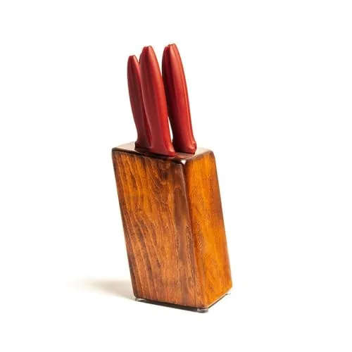 Pirge Pure Line Küchenmesser Set mit Block 6 TLG Edelstahl - Messer Set mit Hainbuchenholz Messerblock - 54 HRC Deutscher Edelstahl mit Hohem Kohlenstoffgehalt