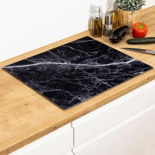 Gravidus 2er-Set Herdabdeckplatten Marmor Optik in Schwarz