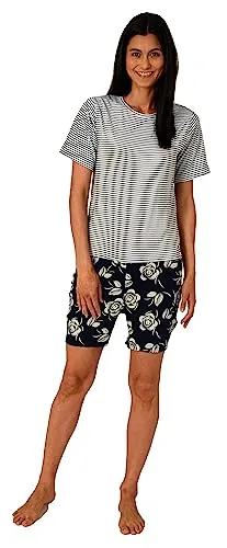 Normann Care Damen Pflegeoverall Kurzarm Streifenoptik mit Reissverschluss am Rücken und Bein, Farbe:Navy, Größe:M