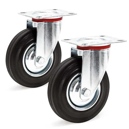 Wiltec Lenkrollen Set 2x Transportrolle mit Vollgummirad Ø125mm bis 100kg pro Rad mit Metallfelge und Anbauplatte, leiser Lauf, Transportrollen Möbelrollen Laufrollen