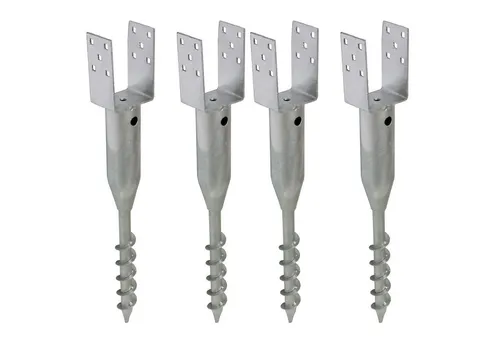 TRUTZHOLM Einschraub-Bodenhülse 4x U-Profil Bodenhülse zum Einschrauben 8x8 cm 67,5 cm Länge, für Abmessungen Spitze bis Boden der Lasche (HxBxT): ca. 55x7x7cm - Abmessungen Lasche (LxBxH): ca. 7x8x13,5cm, Gewindegang: besonders schmal - lässt sich dadurch leicht eindrehen, feuerverzinkt für Vierkanthölzer 80 mm