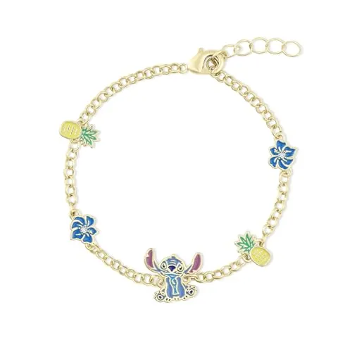 Disney Stitch Mädchen-Armband mit Charm, vergoldet und verstellbar - Armband für Mädchen mit Stitch, Ananas- und Blumen-Charm, perfekt als Geschenk für Disney-Fans, ideal für besondere Anlässe und den täglichen Gebrauch.